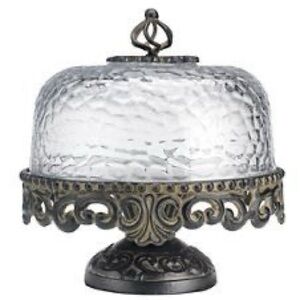 Cake stand with hammered glass dome